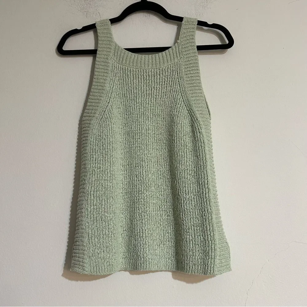 J. Crew Ribbed Sweater Tank Top Square Neck Mint Green Small